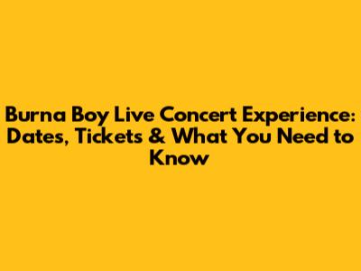 Burna Boy Live Concert Experience: Dates, Tickets & What You Need to Know