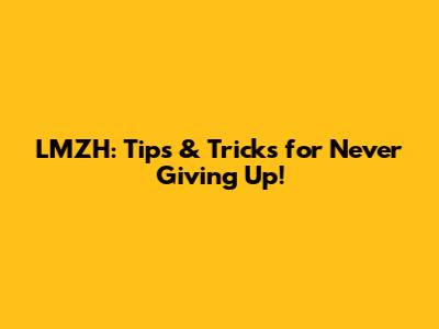 LMZH: Tips & Tricks for Never Giving Up!