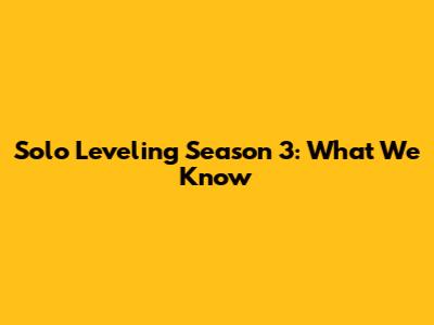 Solo Leveling Season 3: What We Know